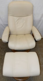 Mid Century Modern Leather Upholstered Chair & Ottoman