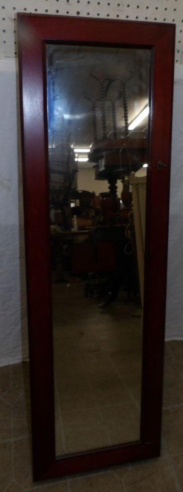 Cherry Hanging Wall Jewelry Cabinet with Mirror Door (1 of 4)