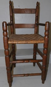 19th Century Tiger Maple Pegged High Chair with Split Oak Seat