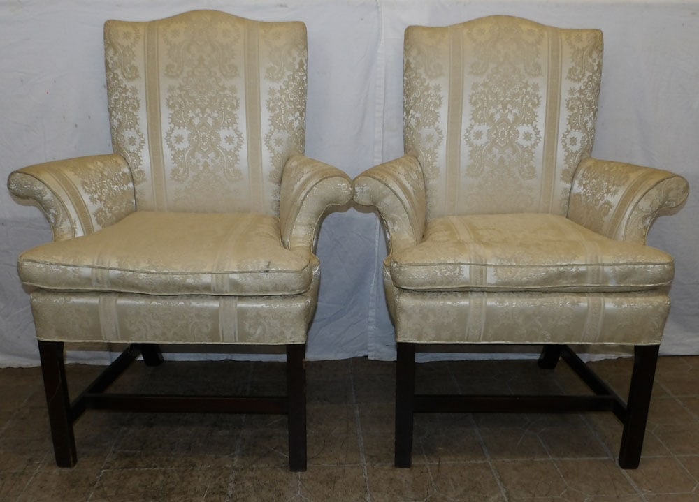 Pair of Mahogany & Silk Upholstered Arm Chairs (1 of 5)