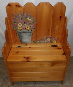 Paint Decorated Pine Bench with Lift Top Seat