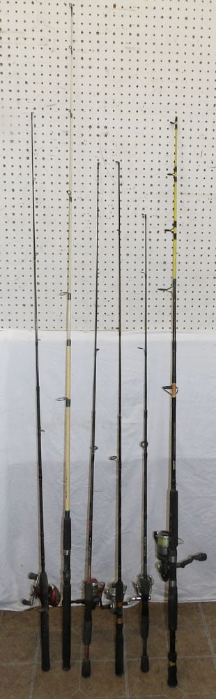 Lot of Fishing Rods: Lot of Fishing Rods . Up to 85" L ALL DESCRIPTIONS AND ANY CONDITION STATEMENT GIVEN BY LANGSTON AUCTION GALLERY ARE STRICTLY OPINIONS AND LANGSTON'S SHALL HAVE NO RESPONSIBILITY FOR ERRORS OR OMISSIO