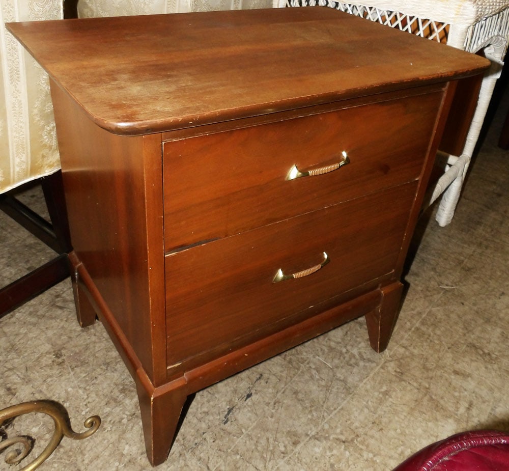 Walnut Mid Century Modern Two Drawer Night Stand (1 of 2)