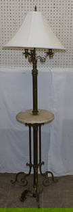 Brass & Marble Candelabra Floor Lamp: Brass & Marble Candelabra Floor Lamp. 61 1/2" H 19" Dia. ALL DESCRIPTIONS AND ANY CONDITION STATEMENT GIVEN BY LANGSTON AUCTION GALLERY ARE STRICTLY OPINIONS AND LANGSTON'S SHALL HAVE NO RESPONSIBILIT