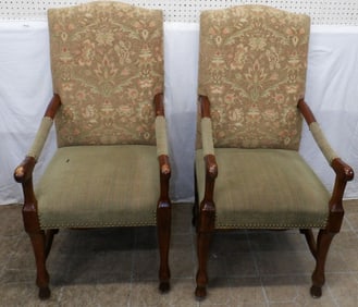 Pair of Walnut & Upholstered Arm Chairs