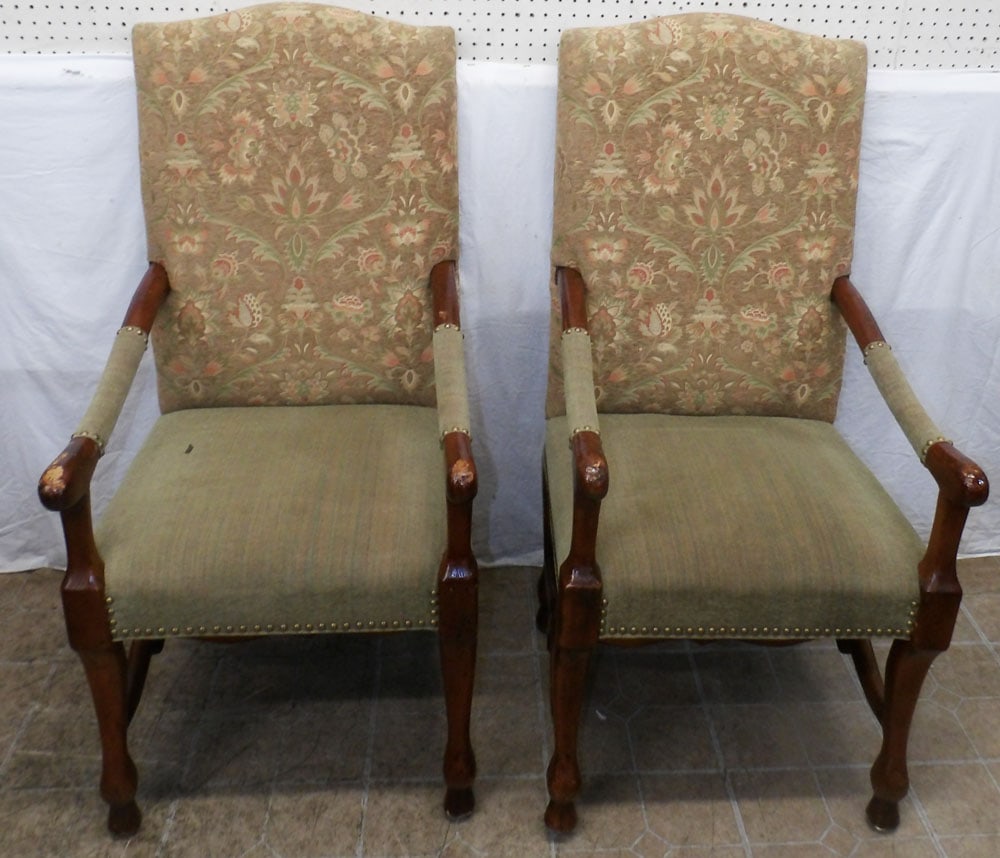 Pair of Walnut & Upholstered Arm Chairs (1 of 5)
