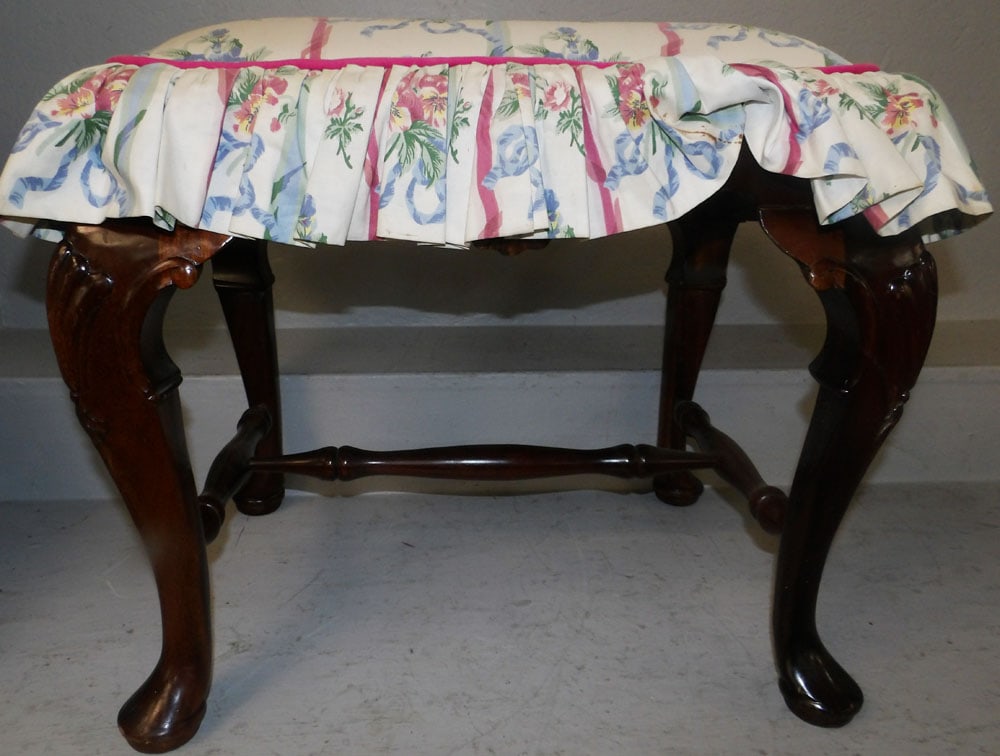 Mahogany Queen Anne Style Upholstered Top Bench (1 of 6)