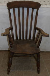 Antique Elmwood Arm Chair: Antique Elmwood Arm Chair . 44 3/4" H 25 1/4" W 21" D ALL DESCRIPTIONS AND ANY CONDITION STATEMENT GIVEN BY LANGSTON AUCTION GALLERY ARE STRICTLY OPINIONS AND LANGSTON'S SHALL HAVE NO RESPONSIBILITY F