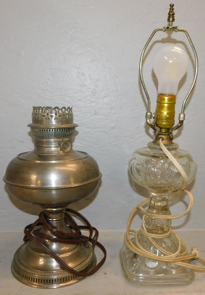 Antique Nickel Silver Rayo Oil Lamp & Glass Oil Lamp (1 of 4)