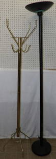 Modern Painted Metal Floor Lamp & Chrome Hat Stand: Modern Painted Metal Floor Lamp & Chrome Hat Stand. Up to 72 3/4" H 12" Dia. ALL DESCRIPTIONS AND ANY CONDITION STATEMENT GIVEN BY LANGSTON AUCTION GALLERY ARE STRICTLY OPINIONS AND LANGSTON'S SHALL H