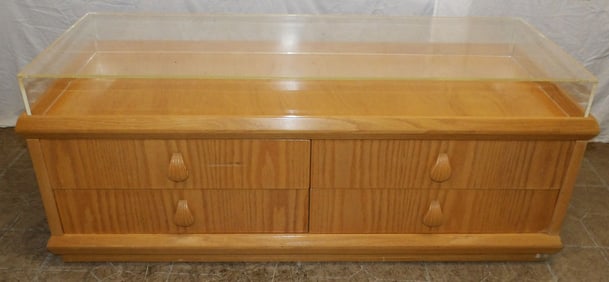 Modern Oak Four Drawer Cabinet with Acrylic Showcase Top