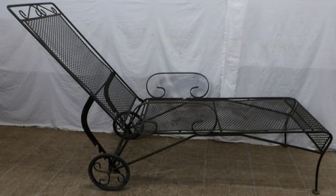 Painted Adjustable Wrought Iron & Mesh Chaise Lounge