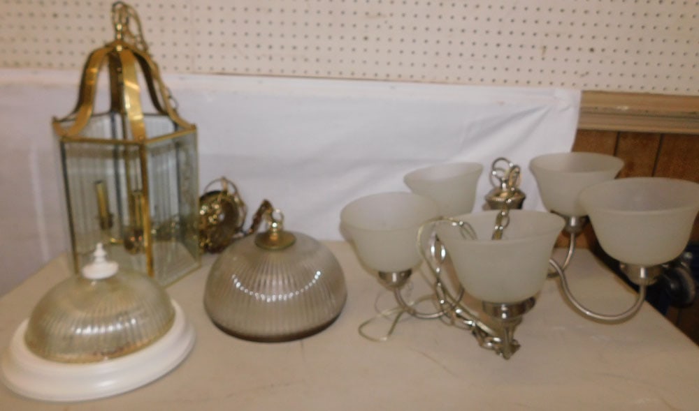 Lot of Chandeliers & Ceiling Lights: Lot of Chandeliers & Ceiling Lights . Up to 12" H 23" Dia. ALL DESCRIPTIONS AND ANY CONDITION STATEMENT GIVEN BY LANGSTON AUCTION GALLERY ARE STRICTLY OPINIONS AND LANGSTON'S SHALL HAVE NO RESPONSIBIL
