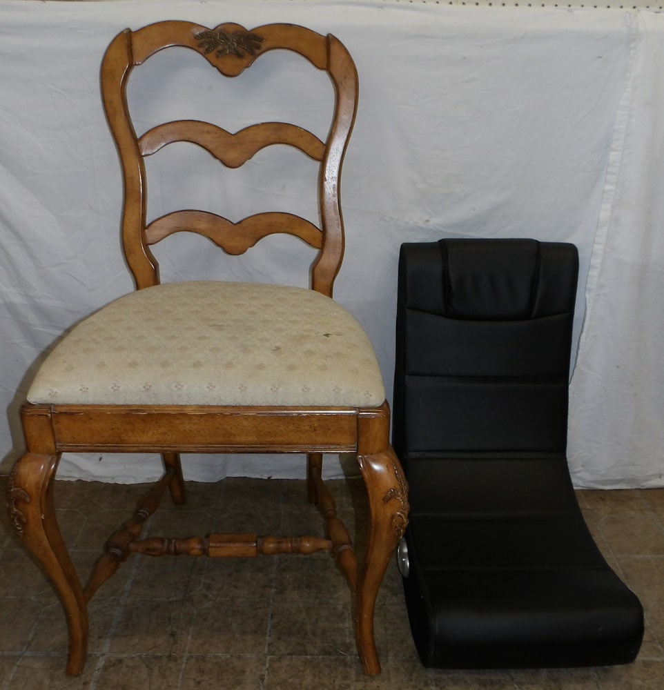 Mahogany Ladder Back Bar Stools & Folding Upholstered Chair (1 of 4)