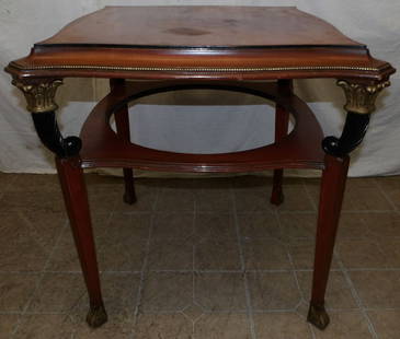 Mahogany & Paint Decorated Lamp Table: Mahogany & Paint Decorated Lamp Table . 28 1/4" H 27 1/2" Dia. ALL DESCRIPTIONS AND ANY CONDITION STATEMENT GIVEN BY LANGSTON AUCTION GALLERY ARE STRICTLY OPINIONS AND LANGSTON'S SHALL HAVE NO RESPONS