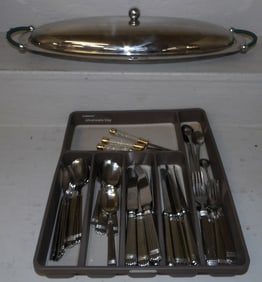 Stainless Steel Covered Casserole & Stainless Steel Flatware