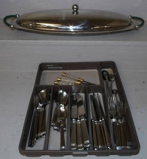 Stainless Steel Covered Casserole & Stainless Steel Flatware: Stainless Steel Covered Casserole & Stainless Steel Flatware. Up to 21 1/2" x 9"