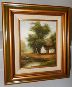Framed Oil on Canvas Farm Scene Artist Signed