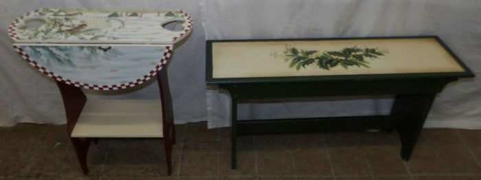 Paint Decorated Bench & Drop Leaf Stand