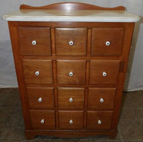 Walnut Three Drawer Marble Top Chest Signed by Cabinetmaker