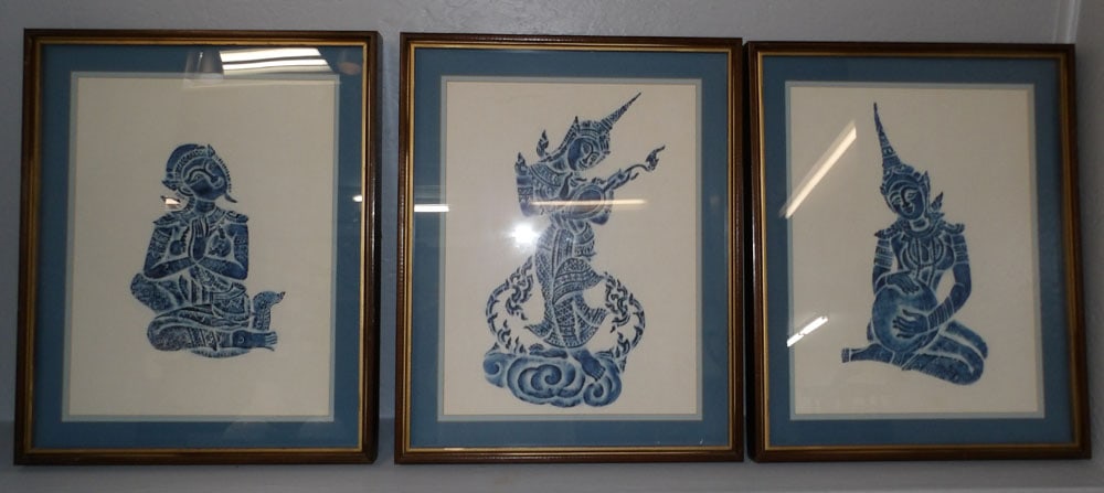 Three Oriental Block Prints (1 of 8)