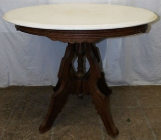 Walnut Victorian Oval Marble Top Center Table