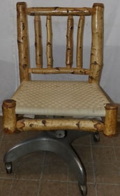Mid Century Modern Rustic Hickory Swivel Desk Chair with Aluminum Base