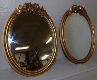 Pair of Gilded Frame Oval Mirrors