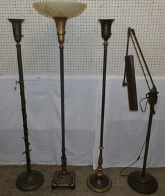 Lot of Four Metal & Glass Floor Lamps