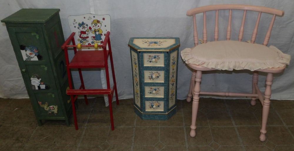 Painted Doll Chair, Doll Chest, Doll Cabinet, & Painted Bench (1 of 10)