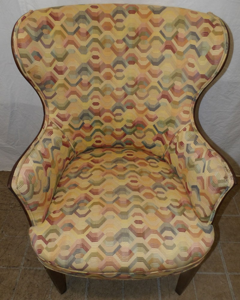 Mahogany & Upholstered Arm Chair: Mahogany & Upholstered Arm Chair . 35 3/4" H 26" W 28" D ALL DESCRIPTIONS AND ANY CONDITION STATEMENT GIVEN BY LANGSTON AUCTION GALLERY ARE STRICTLY OPINIONS AND LANGSTON'S SHALL HAVE NO RESPONSIBILIT