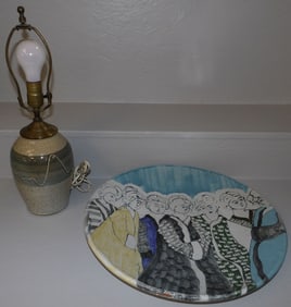 Pottery Lamp & Signed Pottery Charger