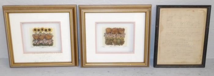 Two Framed Flower Collages & Framed Recipes