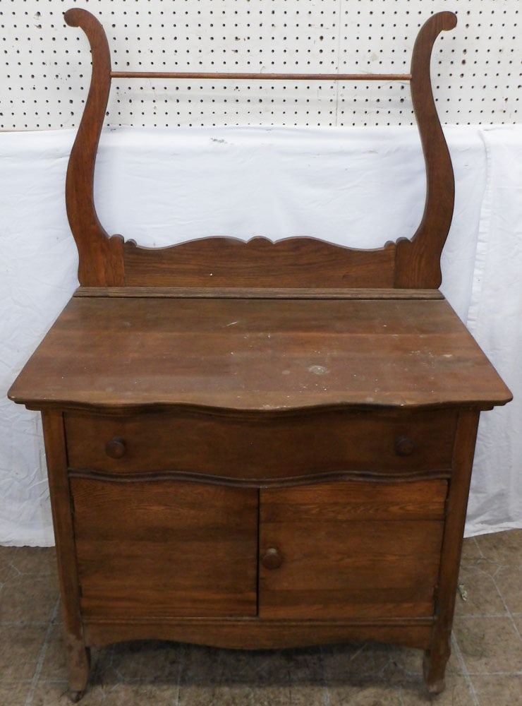 Antique Oak Washstand with Towel Rack (1 of 7)