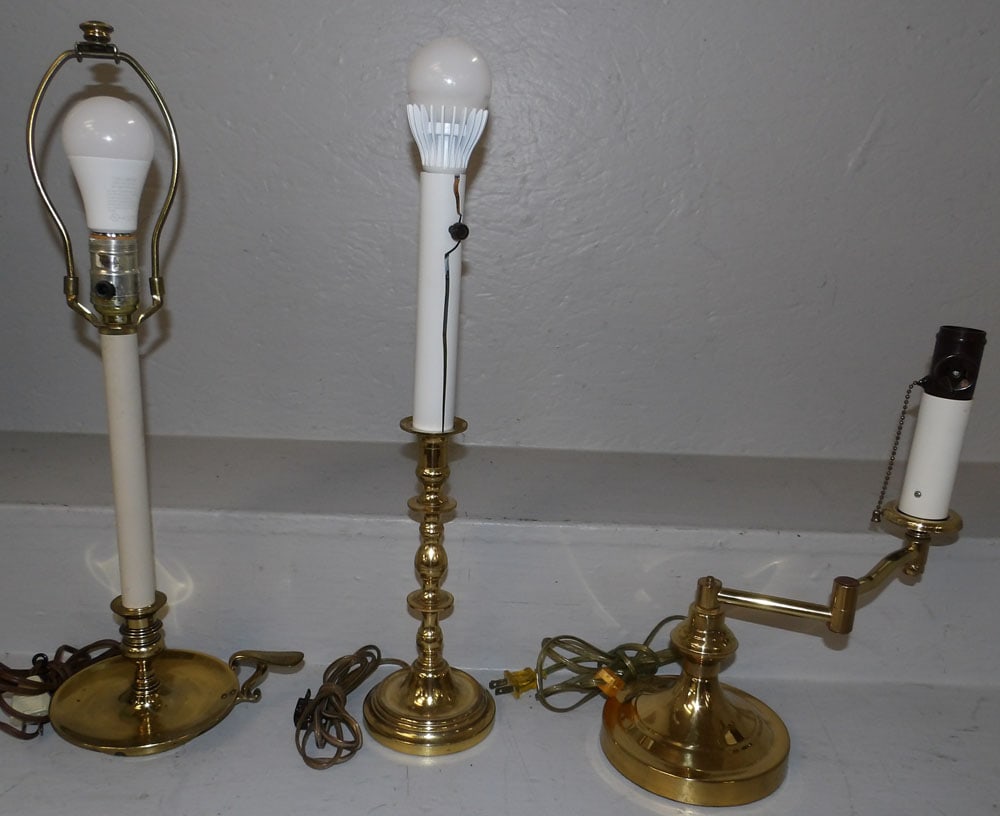 Lot of Three Brass Lamps (1 of 6)
