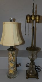 Crystal & Gilded Metal Lamp & Faux Flower & Glass Lamp