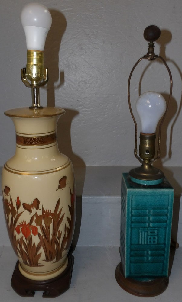 Two Oriental Painted Porcelain Lamps (1 of 7)