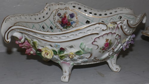 Hand Painted Porcelain Open Work Bowl