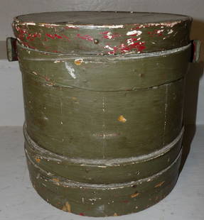 Painted Wood Bucket: Painted Wood Bucket . 9 3/4" H 11" Dia. ALL DESCRIPTIONS AND ANY CONDITION STATEMENT GIVEN BY LANGSTON AUCTION GALLERY ARE STRICTLY OPINIONS AND LANGSTON'S SHALL HAVE NO RESPONSIBILITY FOR ERRORS OR O