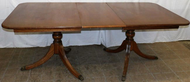 Mahogany Two Pedestal Dining Table with One Leaf