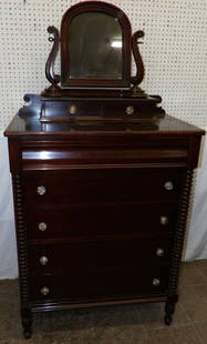 Mahogany Gentleman's Chest with Mirror by Drexel: Mahogany Gentleman's Chest with Mirror by Drexel. 69 1/2" H 36" W 20 1/4" D ALL DESCRIPTIONS AND ANY CONDITION STATEMENT GIVEN BY LANGSTON AUCTION GALLERY ARE STRICTLY OPINIONS AND LANGSTON'S SHALL HA