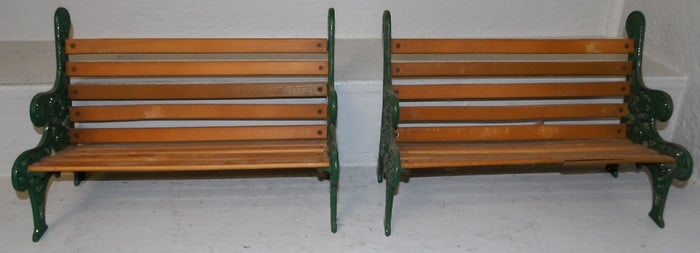 Pair of Painted Cast Iron & Wood Doll Benches