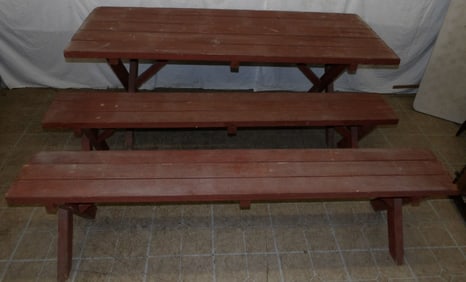 Painted Pine Picnic Table & Two Benches