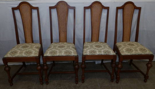 Set of Four Mahogany & Cane Back Dining Chairs: Set of Four Mahogany & Cane Back Dining Chairs . 42 3/4" H 18" W 18 1/2" D ALL DESCRIPTIONS AND ANY CONDITION STATEMENT GIVEN BY LANGSTON AUCTION GALLERY ARE STRICTLY OPINIONS AND LANGSTON'S SHALL HAV