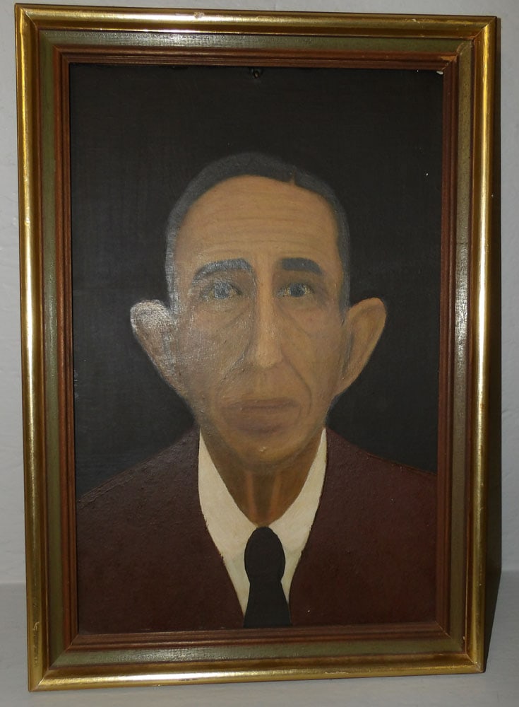 Oil on Board Portrait of Man: Oil on Board Portrait of Man. 20" x 14" ALL DESCRIPTIONS AND ANY CONDITION STATEMENT GIVEN BY LANGSTON AUCTION GALLERY ARE STRICTLY OPINIONS AND LANGSTON'S SHALL HAVE NO RESPONSIBILITY FOR ERRORS OR O