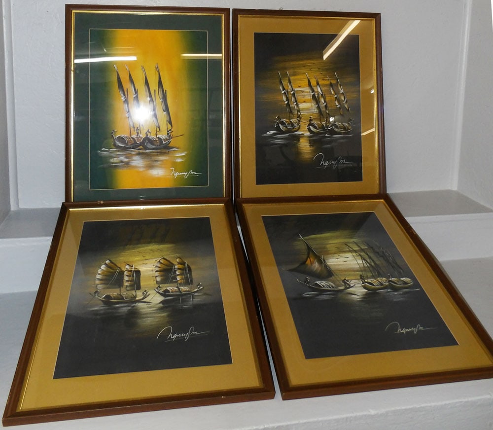 Lot of Four Framed Oriental Watercolors on Silk Artist Signed: Lot of Four Framed Oriental Watercolors on Silk Artist Signed . 25" x 19 1/2" ALL DESCRIPTIONS AND ANY CONDITION STATEMENT GIVEN BY LANGSTON AUCTION GALLERY ARE STRICTLY OPINIONS AND LANGSTON'S SHALL