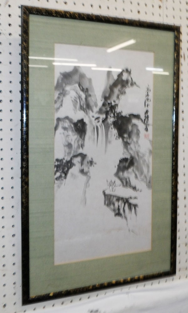 Framed Oriental Watercolor Signed with Character Marks (1 of 4)