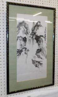 Framed Oriental Watercolor Signed with Character Marks: Framed Oriental Watercolor Signed with Character Marks. 30 1/2" x 18 1/2" ALL DESCRIPTIONS AND ANY CONDITION STATEMENT GIVEN BY LANGSTON AUCTION GALLERY ARE STRICTLY OPINIONS AND LANGSTON'S SHALL HAVE