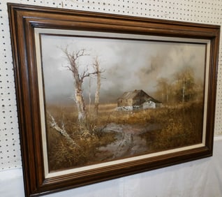 Framed Oil on Canvas Farm Scene Artist Signed