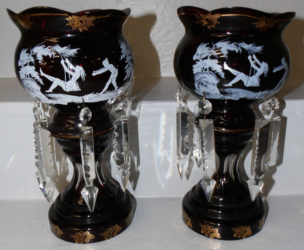 Pair of Ruby Cut to Clear Lusters (1 of 6)